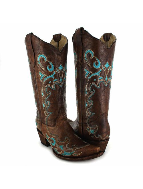 CORRAL Womens Brown/Turquoise Side Embroidery, Size: 9, Width: M (L5193-LD-M-9)