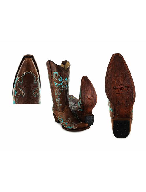 CORRAL Womens Brown/Turquoise Side Embroidery, Size: 9, Width: M (L5193-LD-M-9)