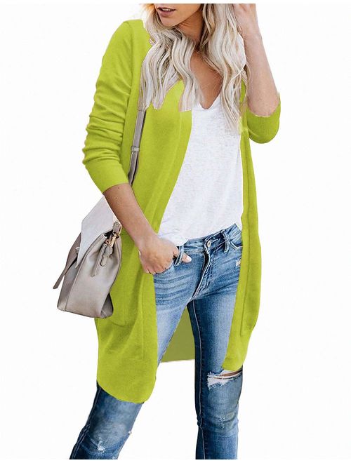 FOLUNSI Women's Cardigan Open Front Long Knited Sweaters with Pockets