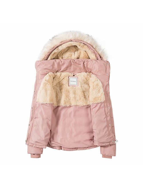 Royal Matrix Womens Short Quilted Warm Winter Water-Resistant Jacket Coat with Faux Fur