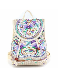 Goodhan Vintage Embroidered Women Backpack Ethnic Travel Handbag Shoulder Bag