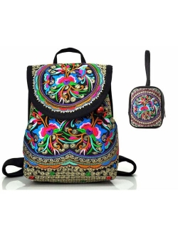 Goodhan Vintage Embroidered Women Backpack Ethnic Travel Handbag Shoulder Bag