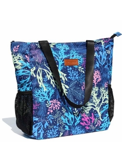 Original Floral Water Resistant Tote Bag Large Shoulder Bag with Multi Pockets for Gym Hiking Picnic Travel Beach Daily Bags