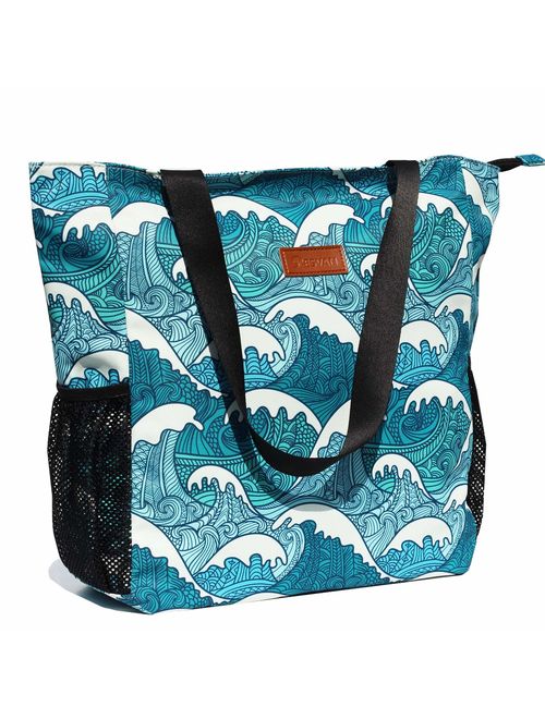 Original Floral Water Resistant Tote Bag Large Shoulder Bag with Multi Pockets for Gym Hiking Picnic Travel Beach Daily Bags