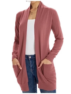 Women Open Front Cardigan Sweaters Pockets Long Sleeve Shrugs