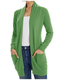 Women Open Front Cardigan Sweaters Pockets Long Sleeve Shrugs