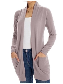 Women Open Front Cardigan Sweaters Pockets Long Sleeve Shrugs