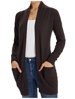 Women Open Front Cardigan Sweaters Pockets Long Sleeve Shrugs