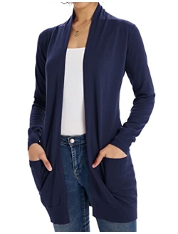 Women Open Front Cardigan Sweaters Pockets Long Sleeve Shrugs