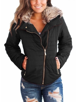 Womens Winter Fashion Zip Up Quilted Jacket Coat Outerwear (S-XXL,No Hooded)