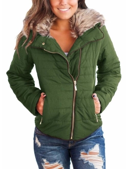 Womens Winter Fashion Zip Up Quilted Jacket Coat Outerwear (S-XXL,No Hooded)