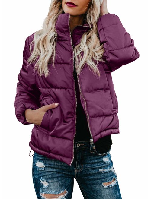 Dokotoo Womens Winter Fashion Zip Up Quilted Jacket Coat Outerwear (S-XXL,No Hooded)