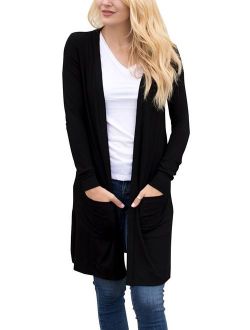 Tribear Women's Long Sleeve Open Front Loose Causal Lightweight Kimono Cardigan