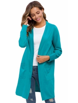 Tribear Women's Long Sleeve Open Front Loose Causal Lightweight Kimono Cardigan