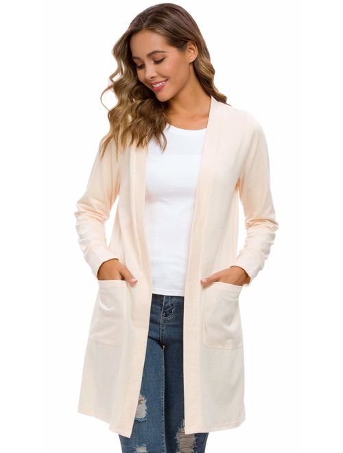 Tribear Women's Long Sleeve Open Front Loose Causal Lightweight Kimono Cardigan