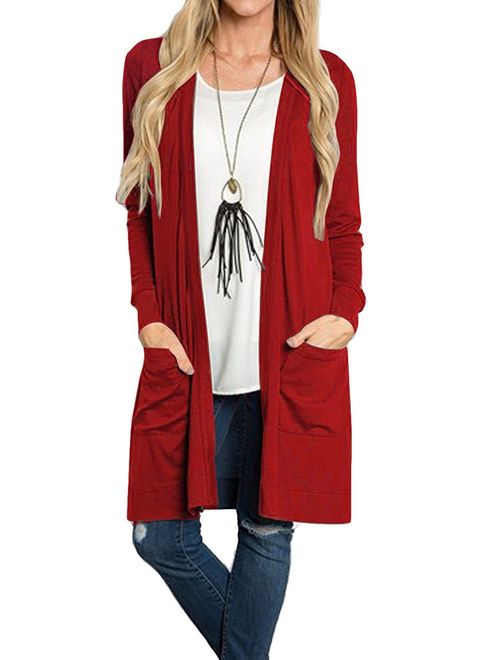 Tribear Women's Long Sleeve Open Front Loose Causal Lightweight Kimono Cardigan