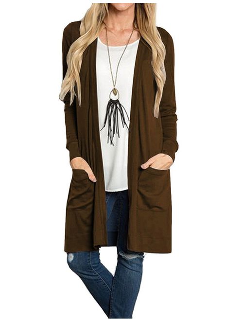 Tribear Women's Long Sleeve Open Front Loose Causal Lightweight Kimono Cardigan