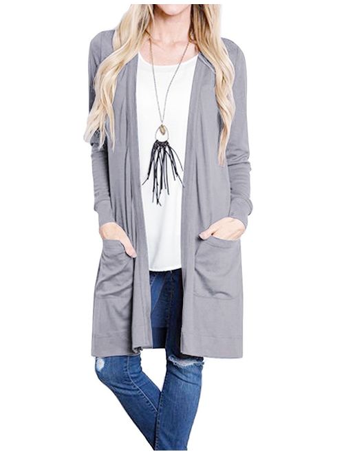 Tribear Women's Long Sleeve Open Front Loose Causal Lightweight Kimono Cardigan