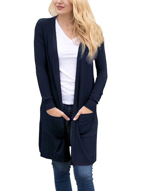 Tribear Women's Long Sleeve Open Front Loose Causal Lightweight Kimono Cardigan