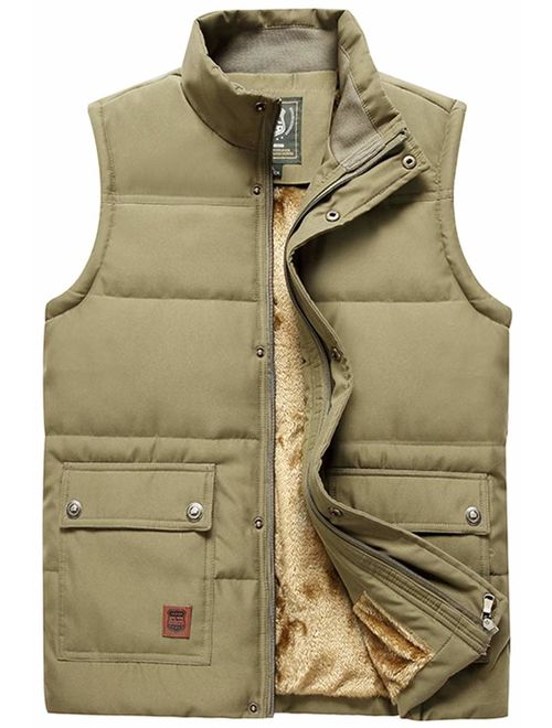 Vcansion Men's Outdoor Stand Collar Fleece Jacket Vest Casual Padded Vest Coats