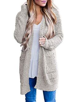 Women's Casual Long Sleeve Open Front Soft Chunky Knit Sweater Cardigan Outerwear with Pockets