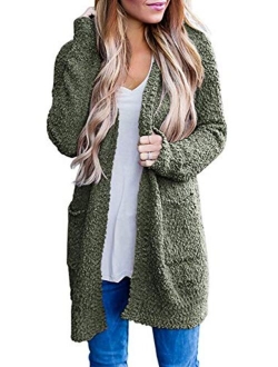 Women's Casual Long Sleeve Open Front Soft Chunky Knit Sweater Cardigan Outerwear with Pockets