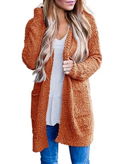 Women's Casual Long Sleeve Open Front Soft Chunky Knit Sweater Cardigan Outerwear with Pockets