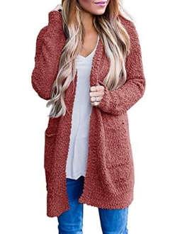 Women's Casual Long Sleeve Open Front Soft Chunky Knit Sweater Cardigan Outerwear with Pockets