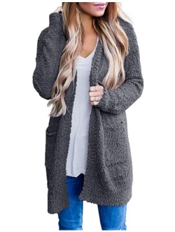 Women's Casual Long Sleeve Open Front Soft Chunky Knit Sweater Cardigan Outerwear with Pockets