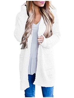 Women's Casual Long Sleeve Open Front Soft Chunky Knit Sweater Cardigan Outerwear with Pockets