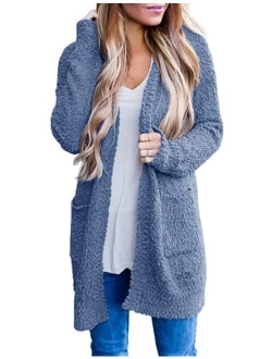 Women's Casual Long Sleeve Open Front Soft Chunky Knit Sweater Cardigan Outerwear with Pockets