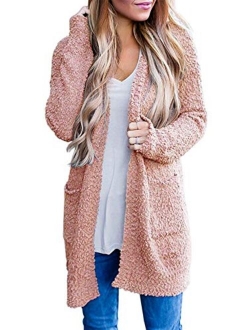 Women's Casual Long Sleeve Open Front Soft Chunky Knit Sweater Cardigan Outerwear with Pockets