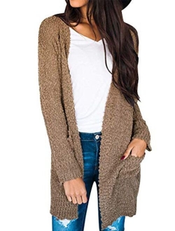 Women's Casual Long Sleeve Open Front Soft Chunky Knit Sweater Cardigan Outerwear with Pockets