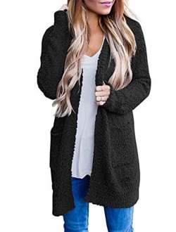 Women's Casual Long Sleeve Open Front Soft Chunky Knit Sweater Cardigan Outerwear with Pockets