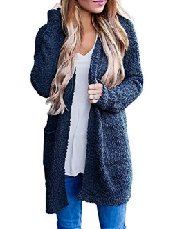 Women's Casual Long Sleeve Open Front Soft Chunky Knit Sweater Cardigan Outerwear with Pockets