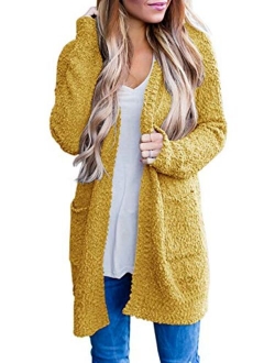 Women's Casual Long Sleeve Open Front Soft Chunky Knit Sweater Cardigan Outerwear with Pockets