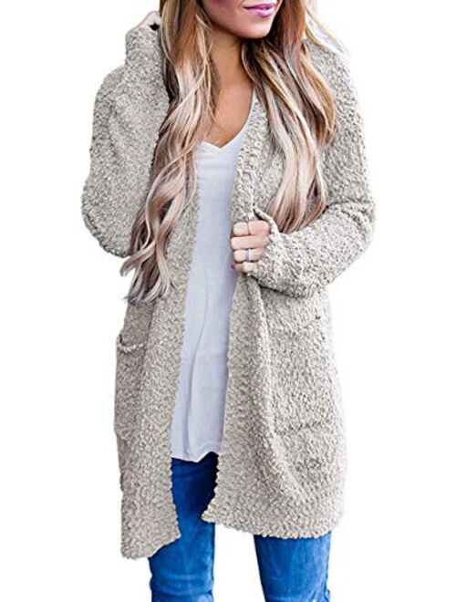 ZESICA Women's Casual Long Sleeve Open Front Soft Chunky Knit Sweater Cardigan Outerwear with Pockets