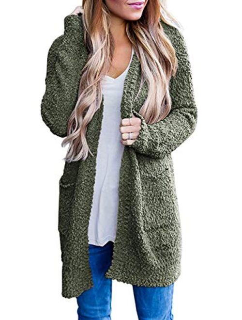 ZESICA Women's Casual Long Sleeve Open Front Soft Chunky Knit Sweater Cardigan Outerwear with Pockets