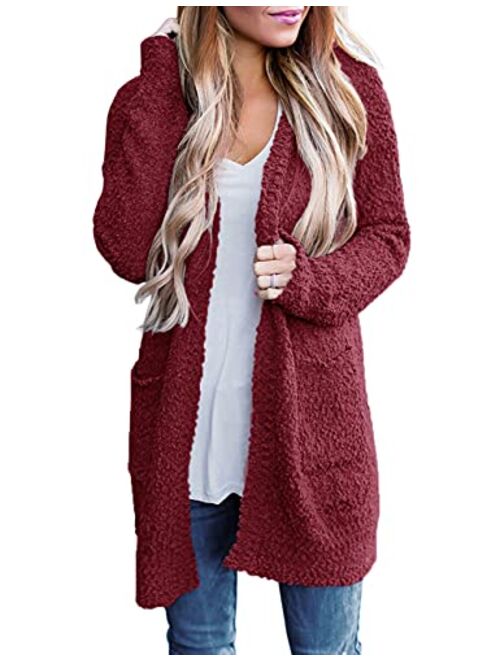 ZESICA Women's Casual Long Sleeve Open Front Soft Chunky Knit Sweater Cardigan Outerwear with Pockets