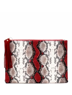 Snake Print Leather Envelope Clutch Purse with Crossbody Chain Strap