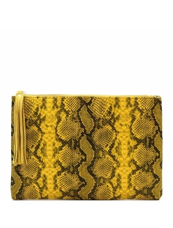 Snake Print Leather Envelope Clutch Purse with Crossbody Chain Strap