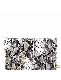 Snake Print Leather Envelope Clutch Purse with Crossbody Chain Strap