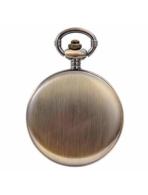 Vintage Bronze Steam Train Mens Kids Quartz Gift Pocket Watch with Chain