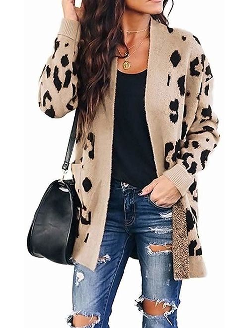 Women Lightweight Cardigan Leopard Printed Button Down Cardigans Shirt W Pockets(S-2XL