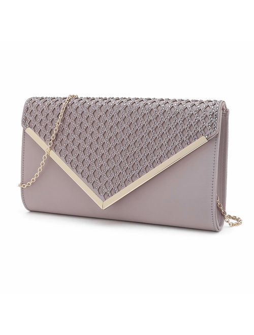 Charming Tailor Elegant Satin Clutch Shimmering Rhinestones Laser-cut Flap Prom Purse