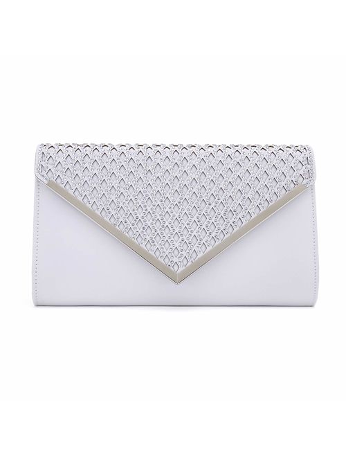 Charming Tailor Elegant Satin Clutch Shimmering Rhinestones Laser-cut Flap Prom Purse