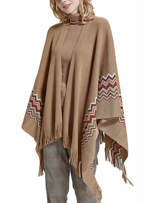 Women Poncho Shawl Cardigan Open Front Elegant Cape