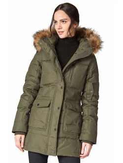 Escalier Women's Down Jacket Winter Long Parka Coat with Raccoon Fur Hooded