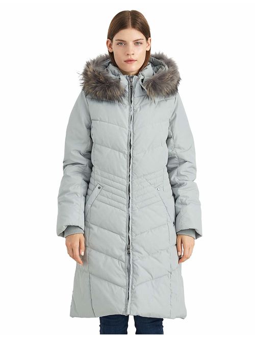 Escalier Women's Down Jacket Winter Long Parka Coat with Raccoon Fur Hooded