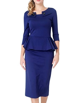 Marycrafts Women's Work Office Business Midi Dress Peplum Tea Dresses